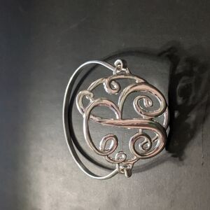 Silver Tone B Initial Monogram Cuff Statement Bracelet